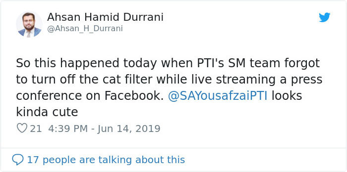 Pakistani Government Officials Forgot To Turn Off The Cat Filter During Facebook Live Pakistani Government Officials Forgot To Turn Off The Cat Filter During Facebook Live