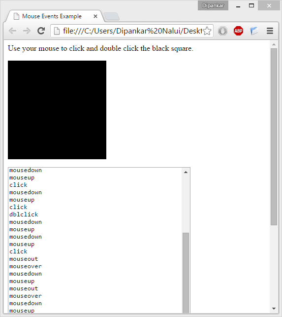 Computer Science: Write a JavaScript code to show all Mouse Events.