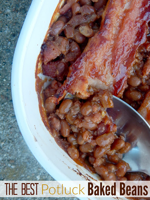 The BEST Potluck Baked Beans...these will be the hit of the party!  Sticky, salty and sweet this is the only way you'll want them from here on out! (sweetandsavoryfood.com)