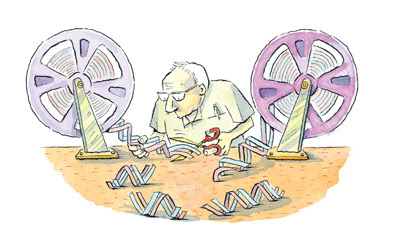 vignetta fumetto cartoon duplicazione DNA film pellicola forbici copia incolla