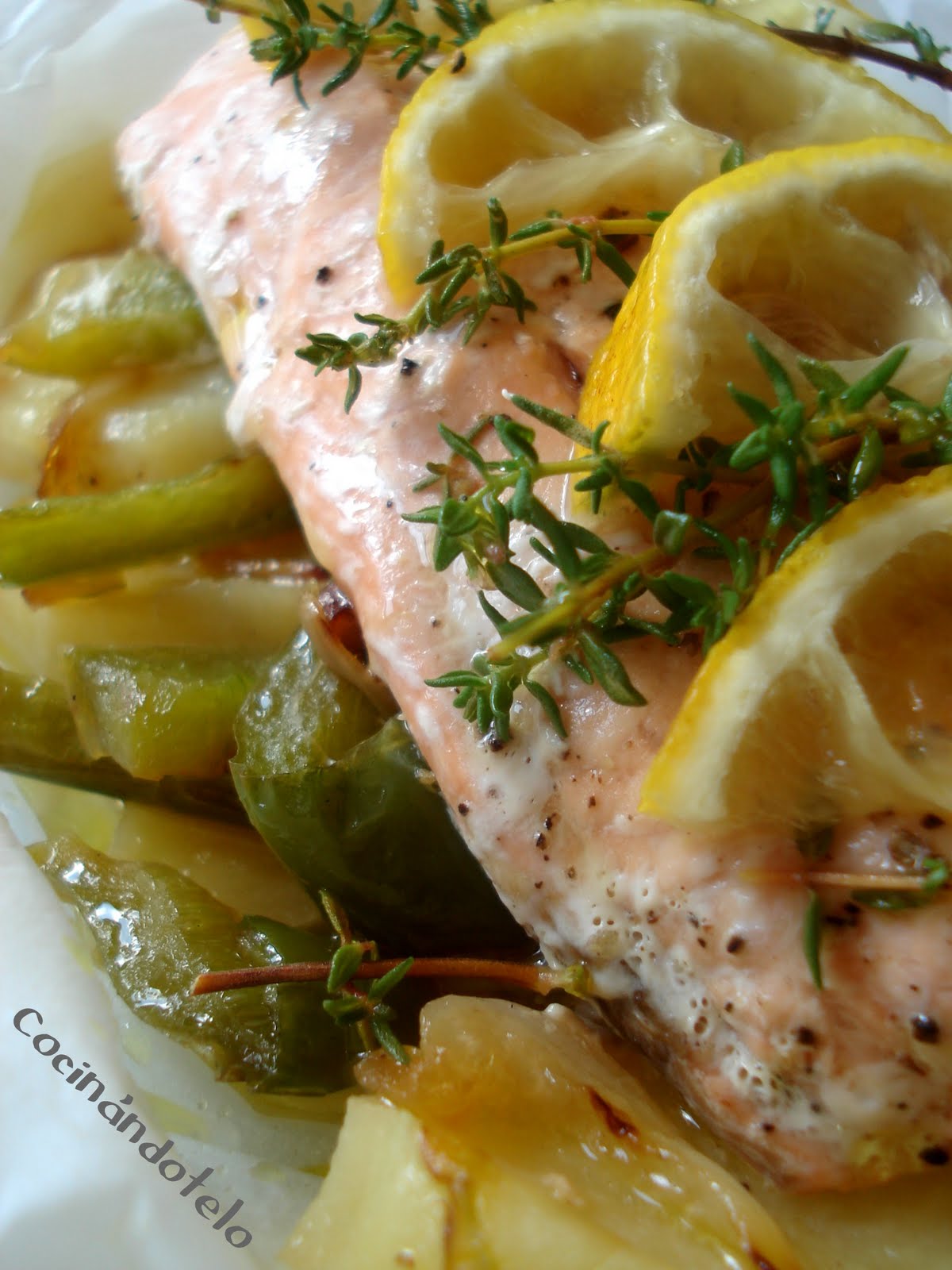 Cocinándotelo PAPILLOTE AROMÁTICO DE SALMÓN AL MICROONDAS