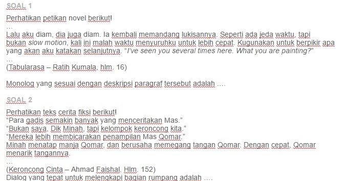 Contoh Soal Mengonversi Peggalan Novel ke dalam Teks Drama