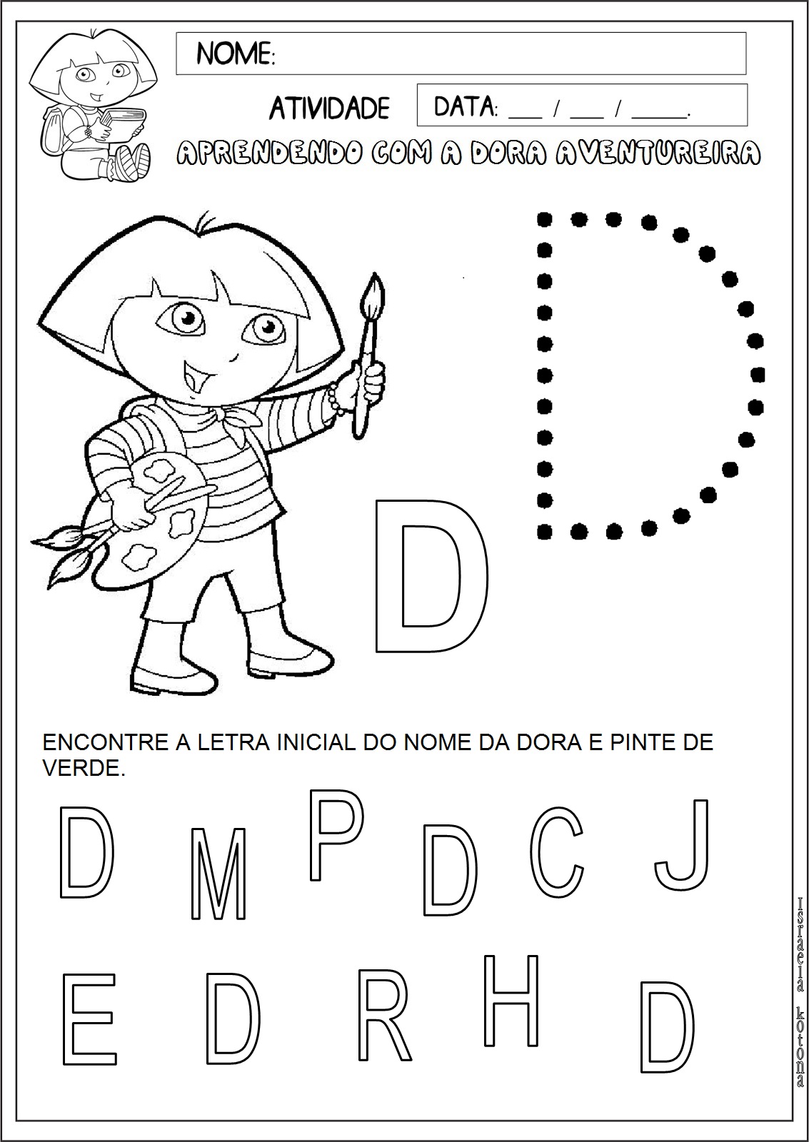atividades Dora Aventureira e letra D