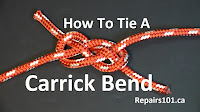 Carrick bend knot tied in red rope