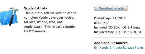 Apple Xcode 6.4 Beta (6E7) Software Update