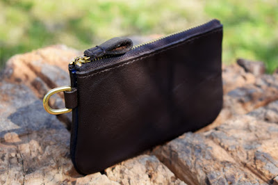 Handmade leather purse for coins and keys custom made in dark havana leather