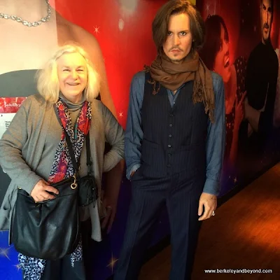 travel writer Carole Terwilliger Meyers with Johnnie Depp at Madame Tussauds San Francisco