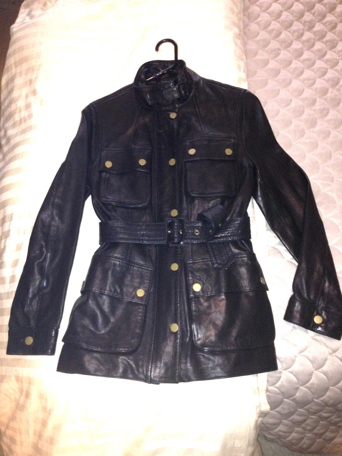 eBay Leather Black leather military jacket by Banana Republic