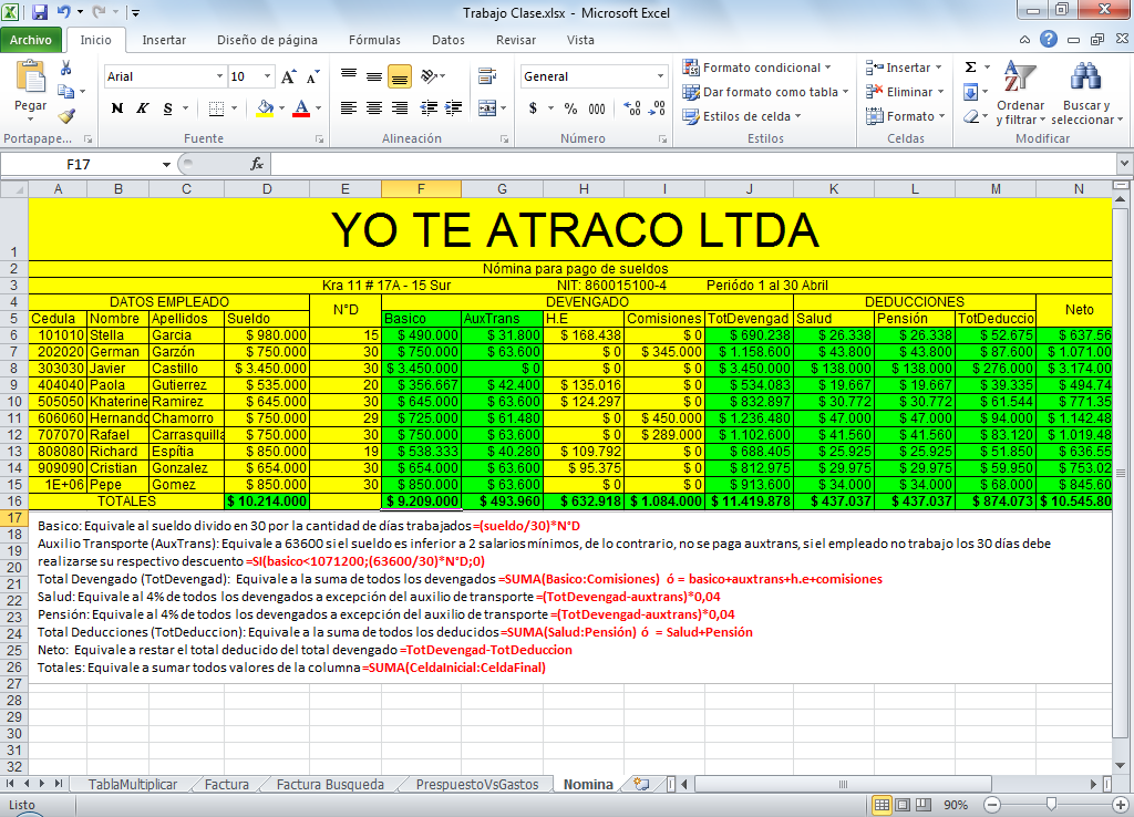 informatica y tecnologia cae taller nómina excel 9