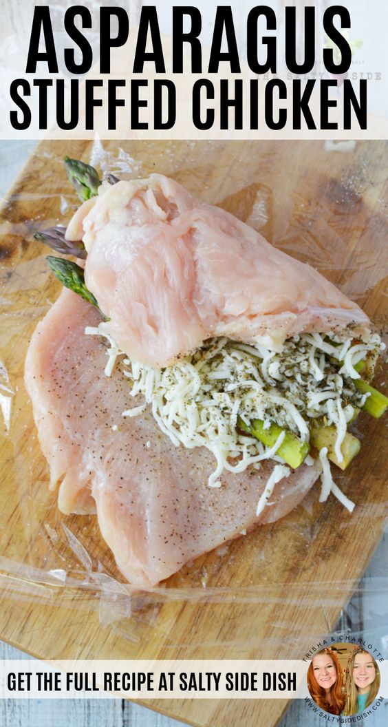 Asparagus Stuffed Chicken and Cheese, oven baked #chickenrecipes #chicken #asparagus #food #recipes