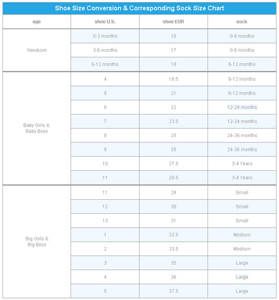 Shoe size chart