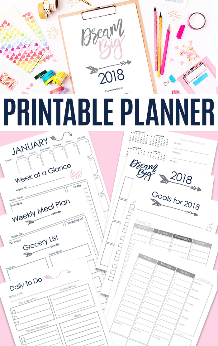 A printable 2018 planner to organize your mom life! Totally customizable with 20+ pages. Everything you need for calendars, schedules, to do lists, goals and more. #planners #plannerlove #plannercommunity #2018planner