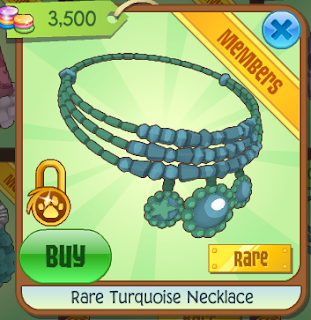 A screenshot of the Rare Turquoise Necklace, the rare item Monday on January 18, 2016.