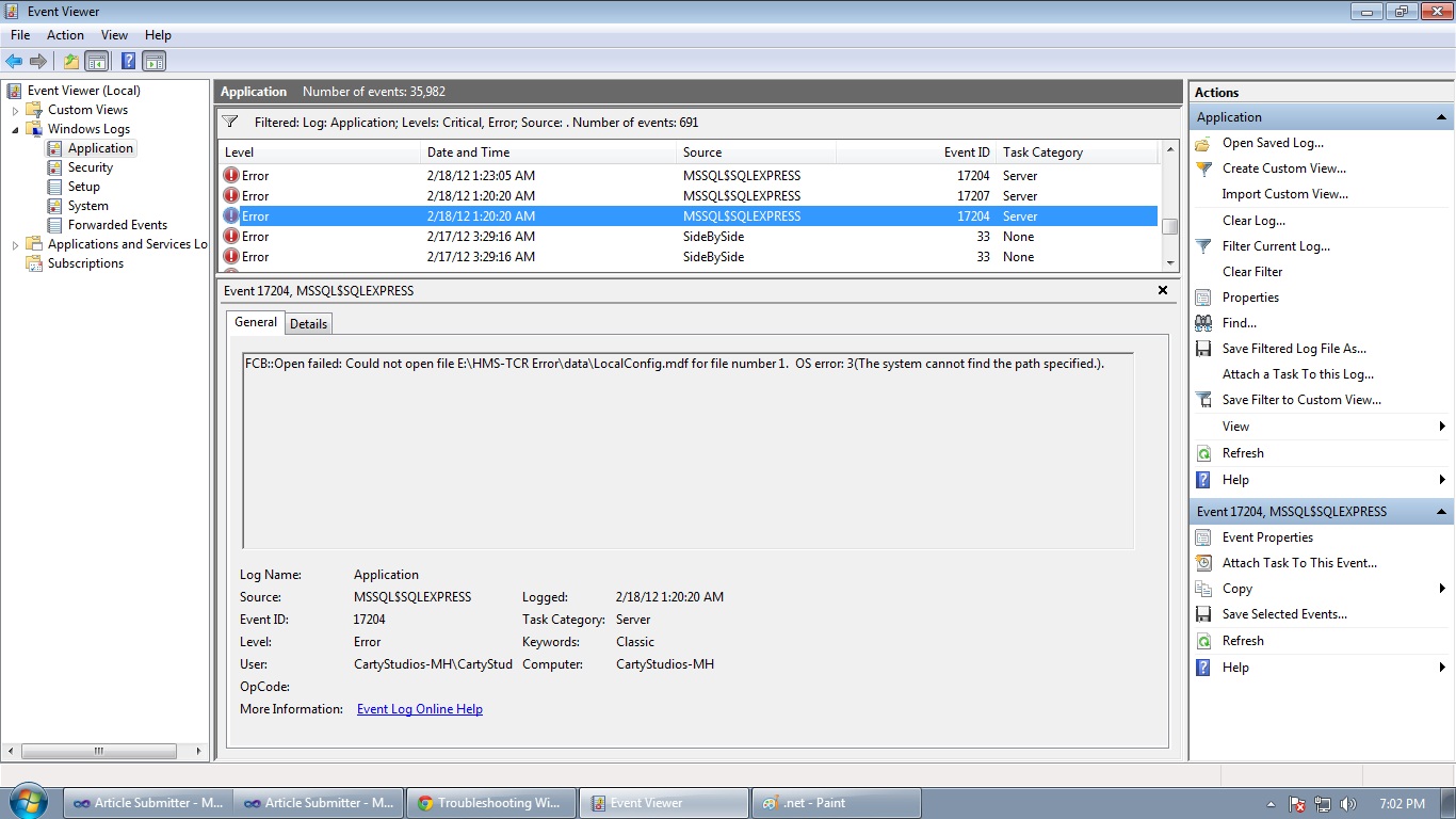 Ms sql error