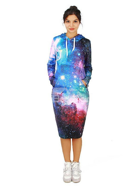   Starry Sky Pattern 3D Painted Hoodie Dress