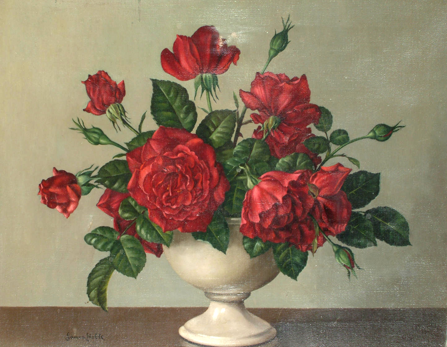 Три розы в вазе. Бельгийский художник Питер Вагеманс.