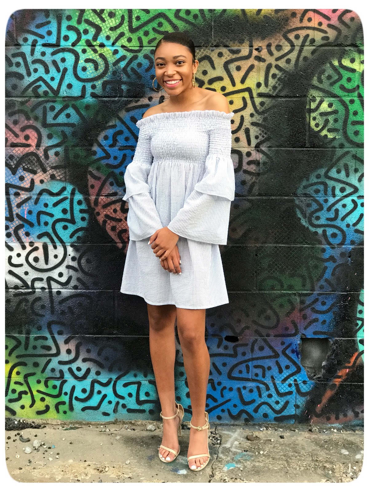 Off-The-Shoulder Shirred Dress with Tiered Bell Sleeves + Tutorial - Erica Bunker DIY Style!