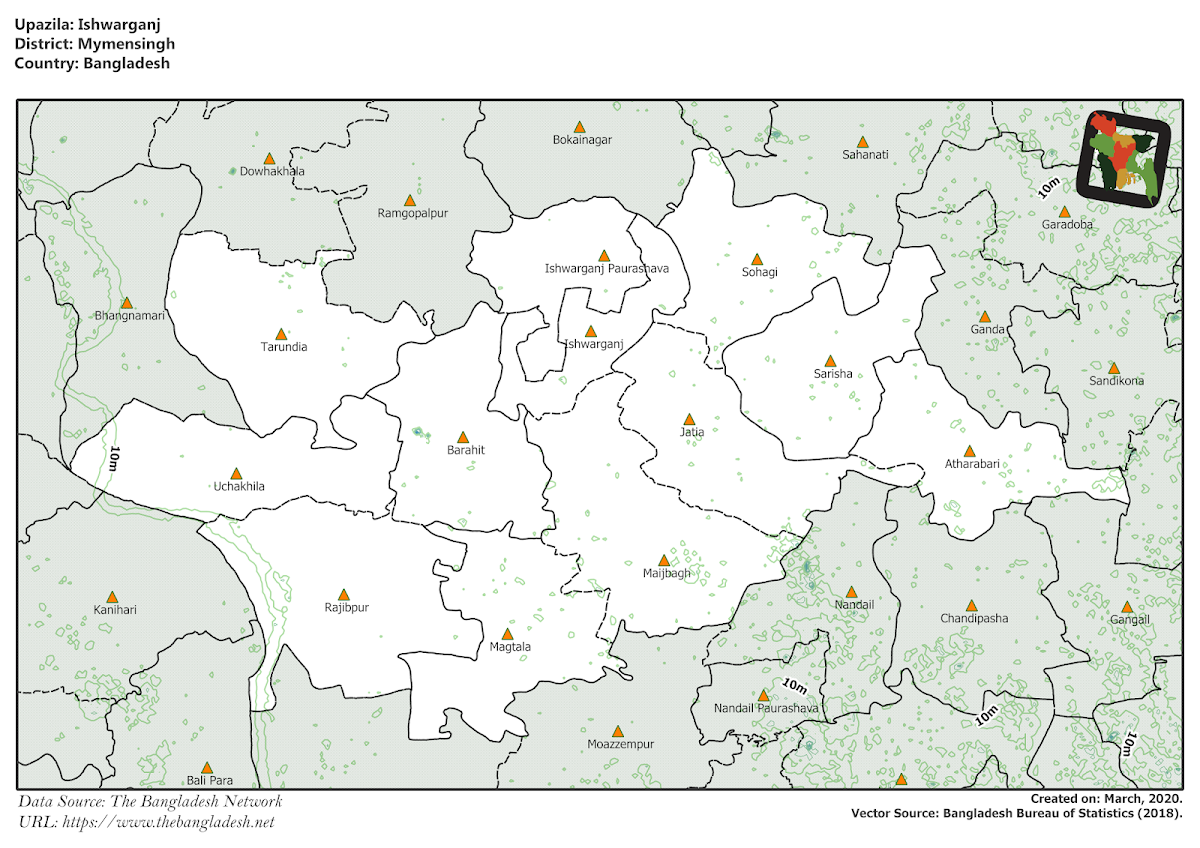 Ishwarganj Upazila Elevation Map Mymensingh District Bangladesh