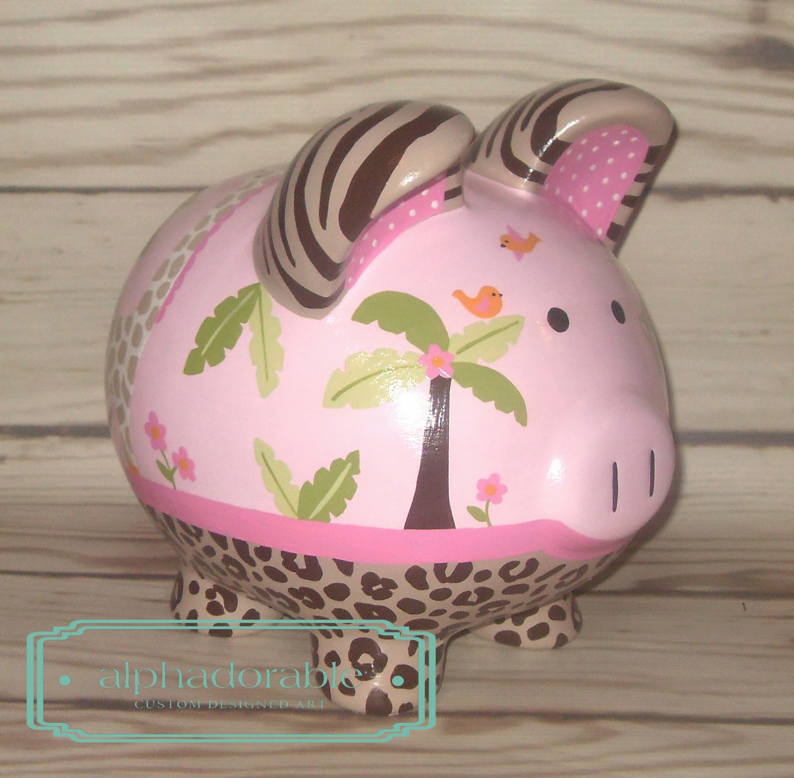 Alphadorable Custom Hand painted piggy banks to match Jungle Jill Nursery!