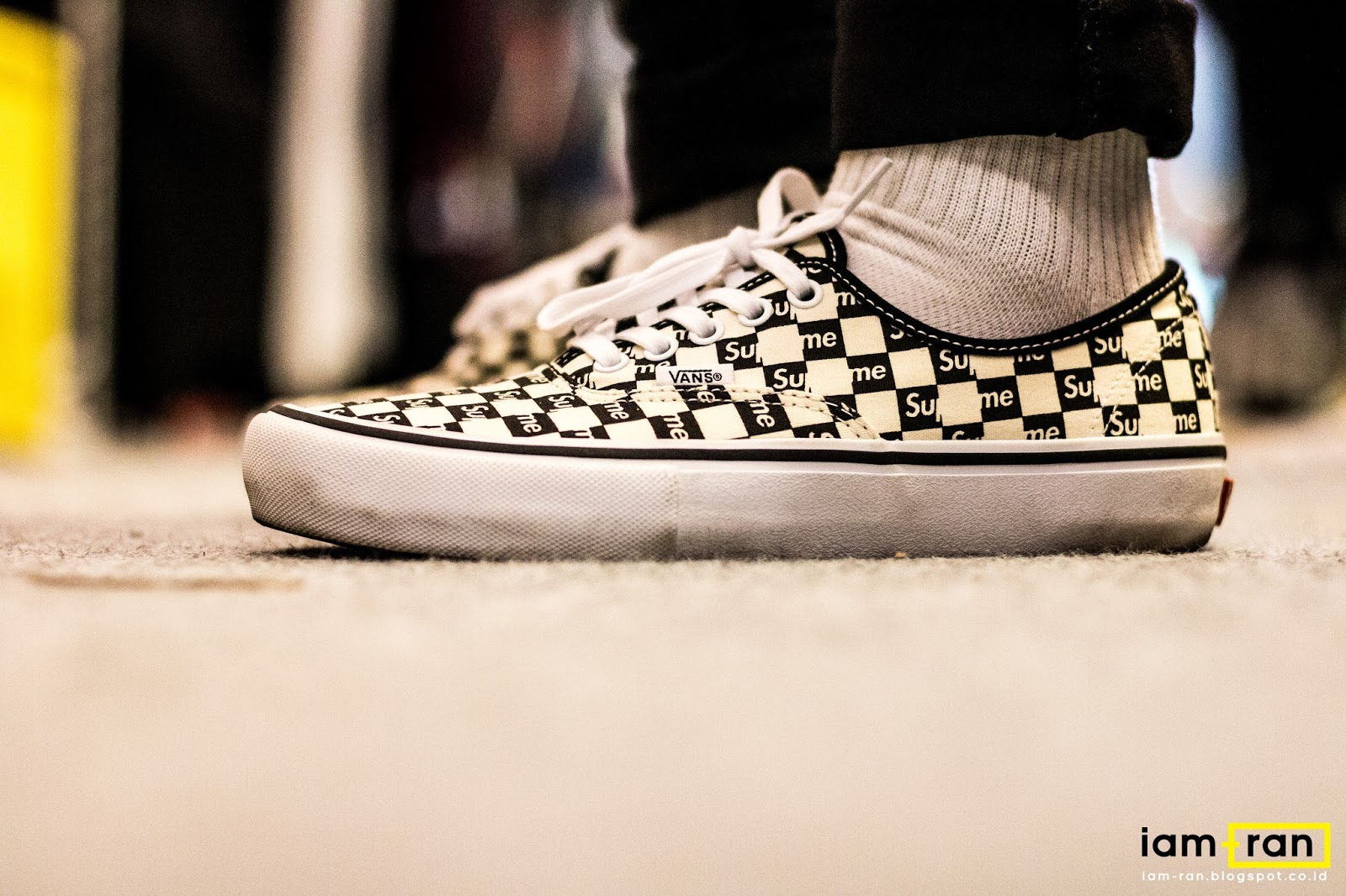 vans checkerboard authentic on feet