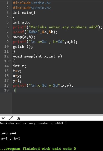 Swapping numbers using Call by Value in C - ManishaTech