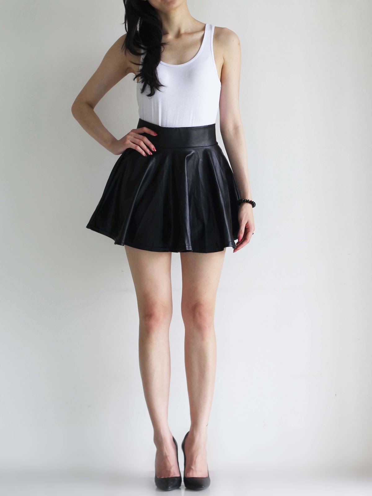 Mango+Orangie Inspired Leather Skater Skirt with Back Zipper