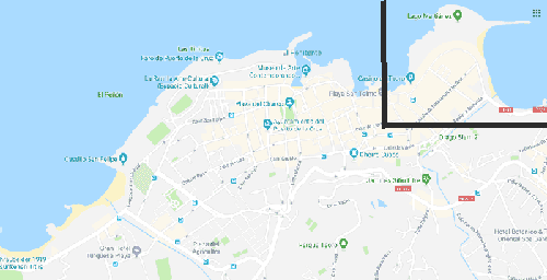 Mapa de localización del Lago y playa de Martiánez en Puerto de la Cruz (Tenerife) Situación del Lago Martiánez y la playa homónima al este de la ciudad