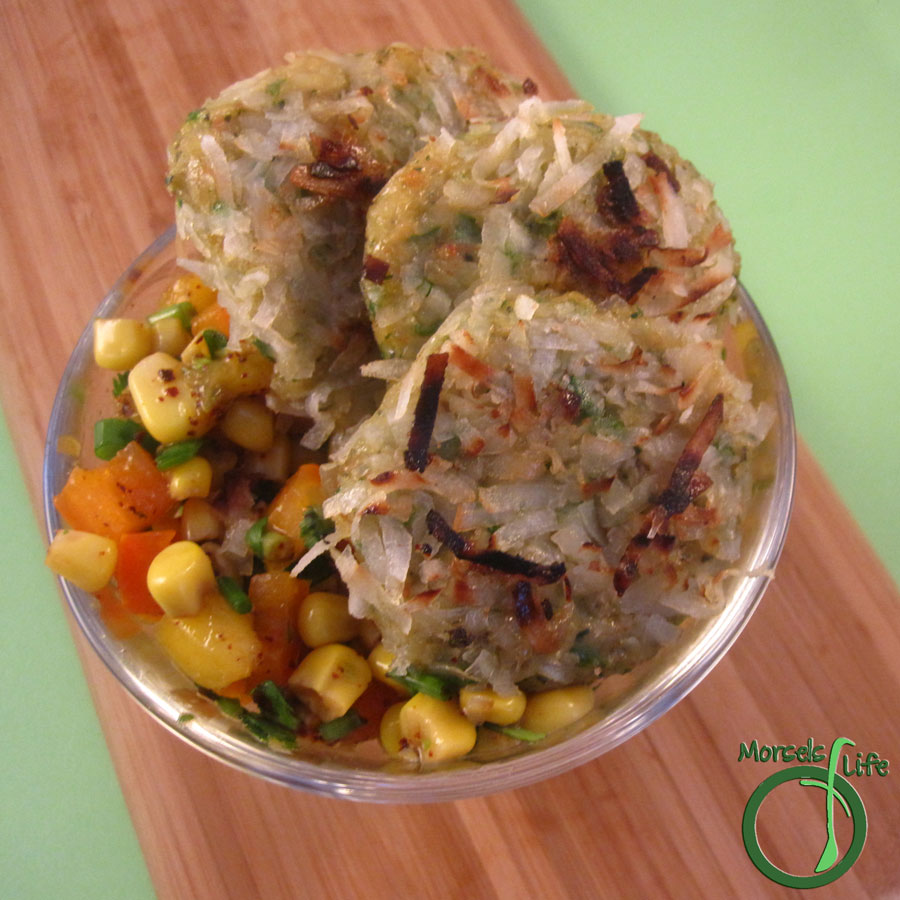 Morsels of Life - Coconut Shrimp Patties - Shrimp, combined with a bit of garlic and green onions, formed into cakes coated with shredded coconut for some tropical coconut shrimp patties.