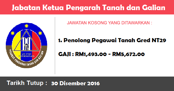 Jawatan Kosong di Jabatan Ketua Pengarah Tanah dan Galian Jawatan Kosong di Jabatan Ketua Pengarah Tanah dan Galian