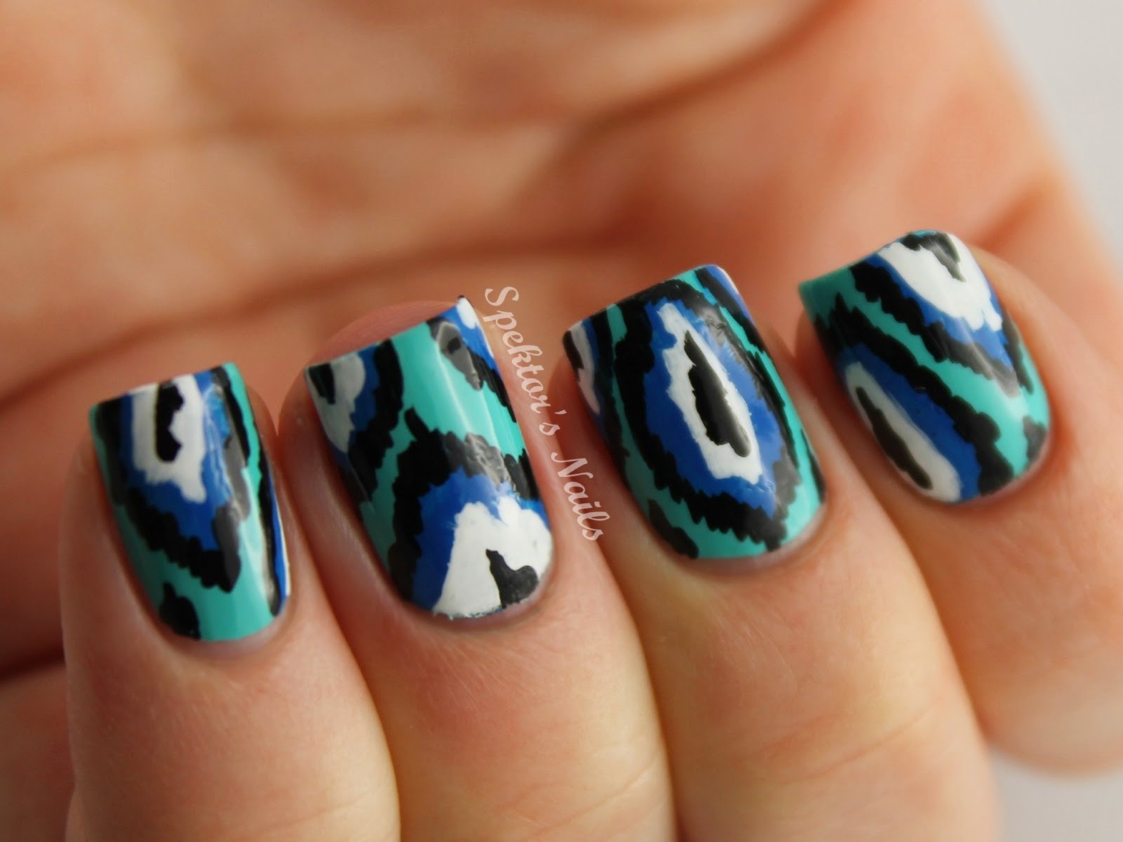 Turquoise Nail Designs Blue amp; turquoise ikat nails