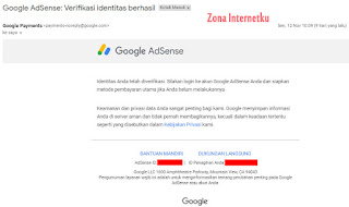 Email Verifikasi Identitas Akun Google Adsense