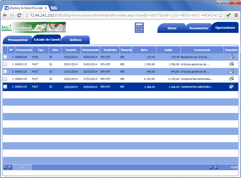 In Hand Provider: Visualización de estado de cuenta - Productos Web de eFactory para Móviles y Tabletas In Hand Provider: Visualización de estado de cuenta - Productos Web de eFactory para Móviles y Tabletas