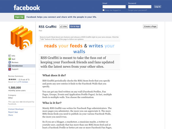 rss graffiti, rss feed to facebook