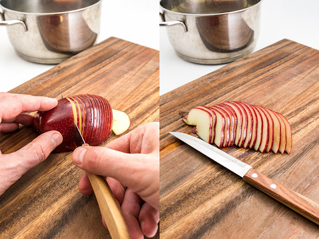 slicing apples for apple roses