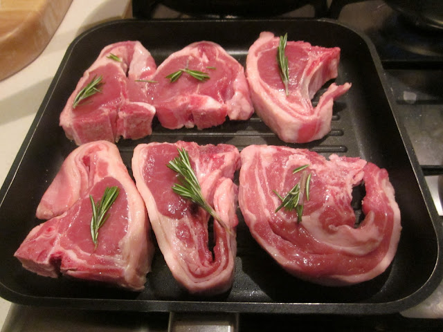 Lamb chops and rosemary on the griddle