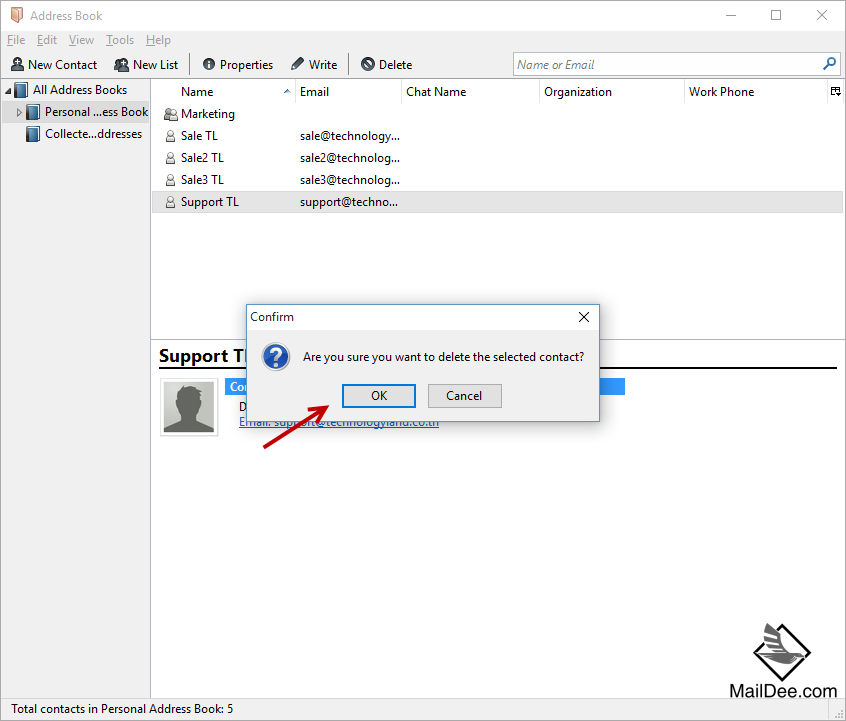 Technology Land Co., Ltd. [Thunderbird] วิธีลบรายชื่อใน Address Book
