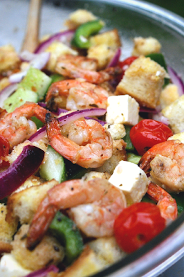 Greek Shrimp Panzanella Bread Salad
