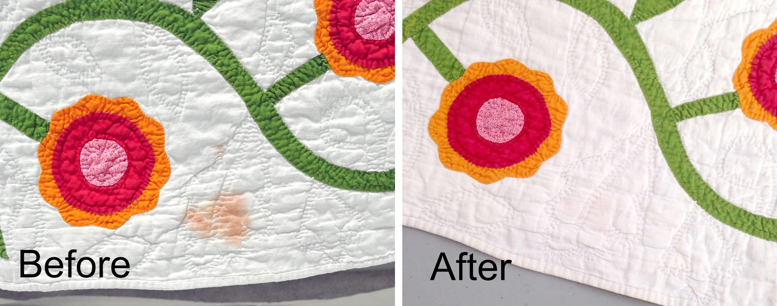 Wonkyworld treating stains in an old quilt