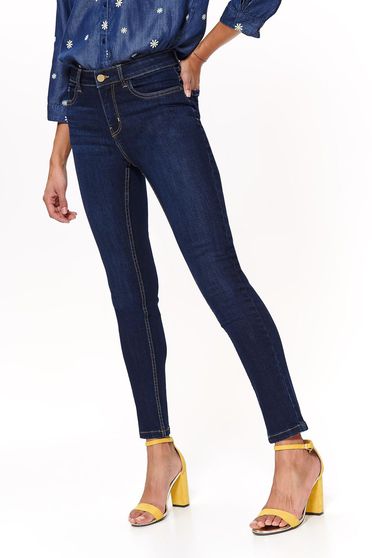Blugi Top Secret albastri casual skinny cu talie medie din bumbac usor elastic cu buzunare Blugi Top Secret albastri casual skinny cu talie medie din bumbac usor elastic cu buzunare