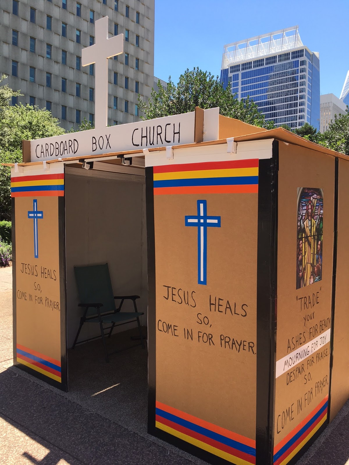 Love For His People Cardboard Box Church on the city street
