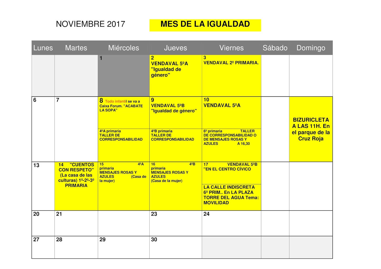 AGENDA DEL ZURITA ACTIVIDADES MES DE NOVIEMBRE AGENDA DEL ZURITA ACTIVIDADES MES DE NOVIEMBRE