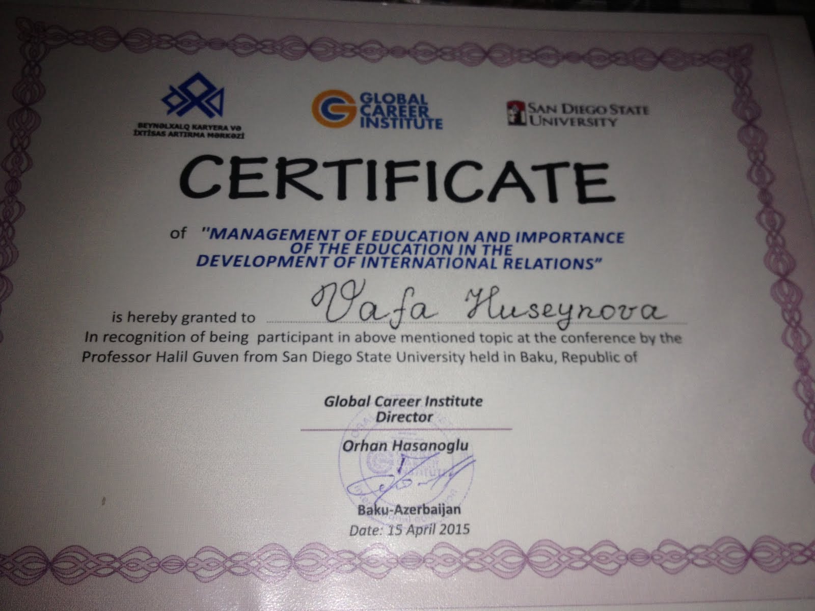 Beynəlxalq sertifikatım