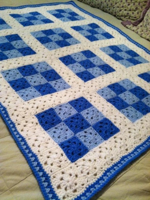 Beautiful Skills Crochet Knitting Quilting 9 Patch Baby Blanket for Boy