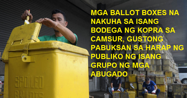Group Urge Comelec to Publicly Open 27 Ballot Boxes Found in CamSur Copra Warehouse