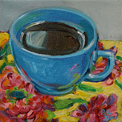 coffee cup painting paintings cups canvas morning square sold flower daily