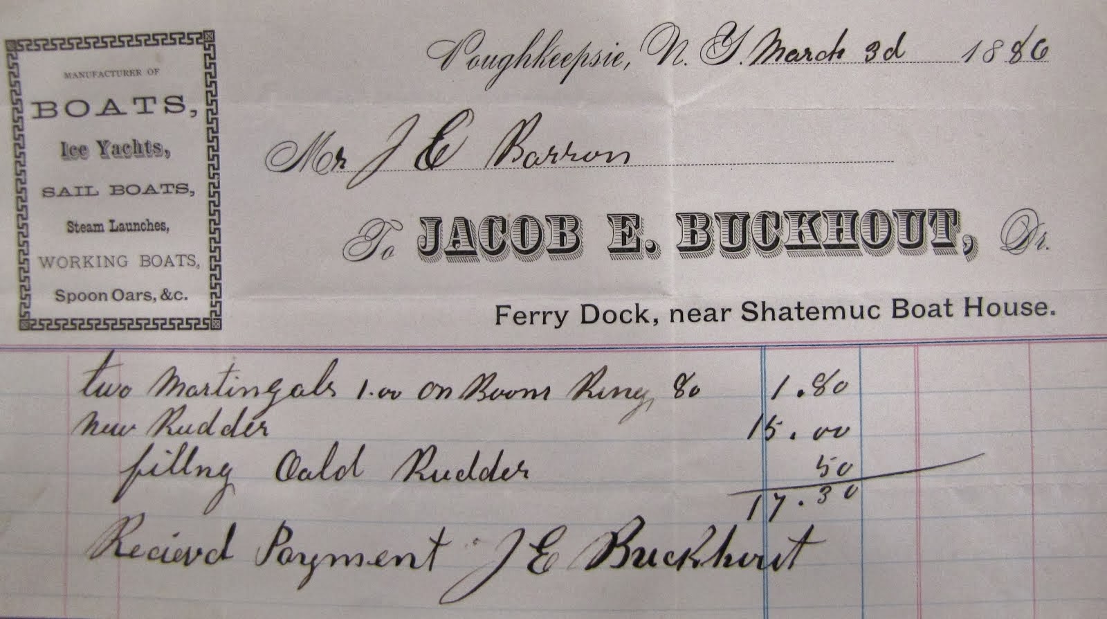 Invoice from Jacob Buckhout