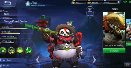 Gambar Akai (Panda Warrior) di mobil legend