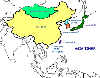 Peta Negara-negara di Kawasan Asia Timur