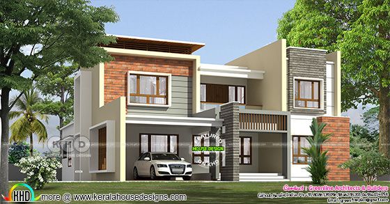 4 bedroom flat roof box model modern Kerala home