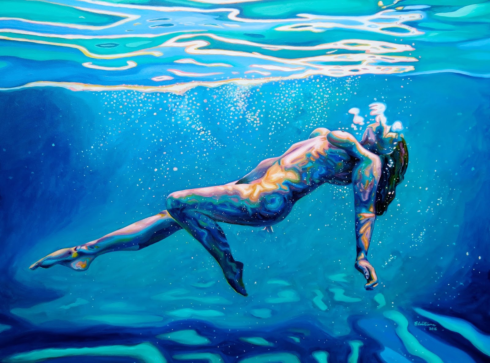 asian amrican sex nude art blue canvas deep in nude water